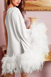 Vegas Living One Shoulder Feather Hem Party Mini Dress