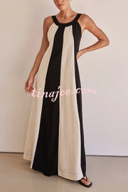 Day To Night Linen Blend Colorblock Wide Strap Maxi Dress