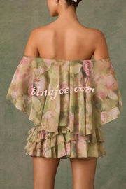 Chiffon Floral Print Elegant Multi-Layered Ruffle Mini Dress