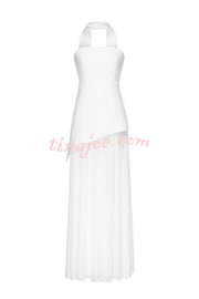 Monaco Off Shoulder Structured Top Chiffon Slit Hem Scarf Maxi Dress