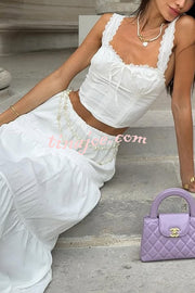 Fashionable Suspender Slim-fit Top and Elastic Waist Stitching Elegant Maxi Skirt Set