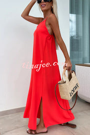 Solid Color Resort Style Spaghetti Strap Backless Maxi Dress