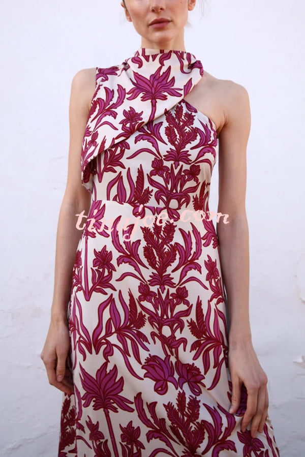Unique Printed Fashion One Shoulder Casual Maxi Dress