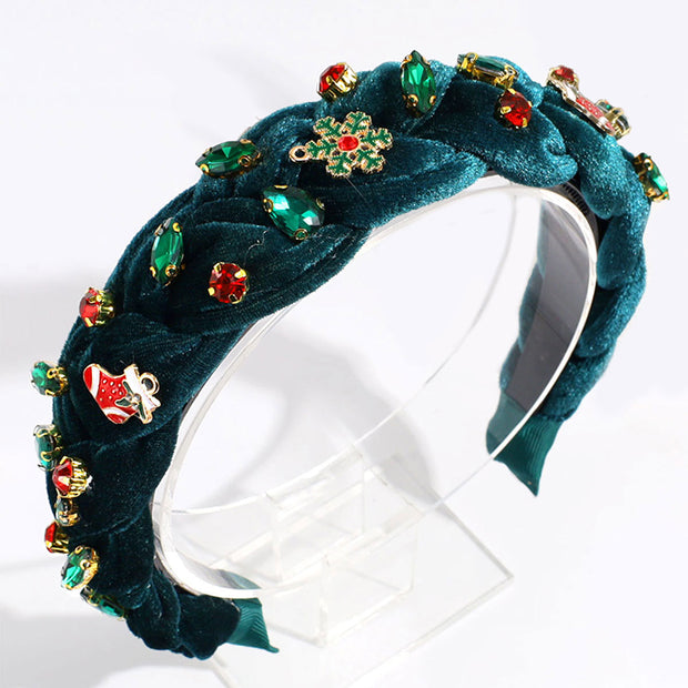 Christmas Tree Snowflake Decoration Wide Braid Rhinestone Headband