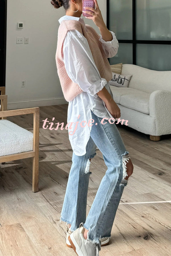 Solid Color V-neck Sleeveless Casual Loose Vest