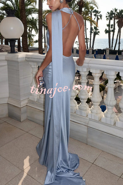 Crush on You Satin One Shoulder Backless Cape Maxi Dress