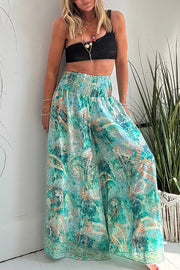 Stella Leopard Print High Rise Smocked Waist Pocketed Wide Leg Pants