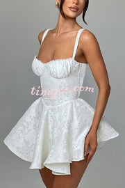Jacquard Fabric Halter Back Elegant Bow Slim Fit Mini Dress