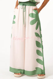 Stylish Printed Sleeveless Tank Top and Pocket Elastic Waist Wide Leg Pants Set