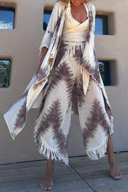 Katy Linen Blend Tie-dye Wrap Tie-up Tassel Trim Pants