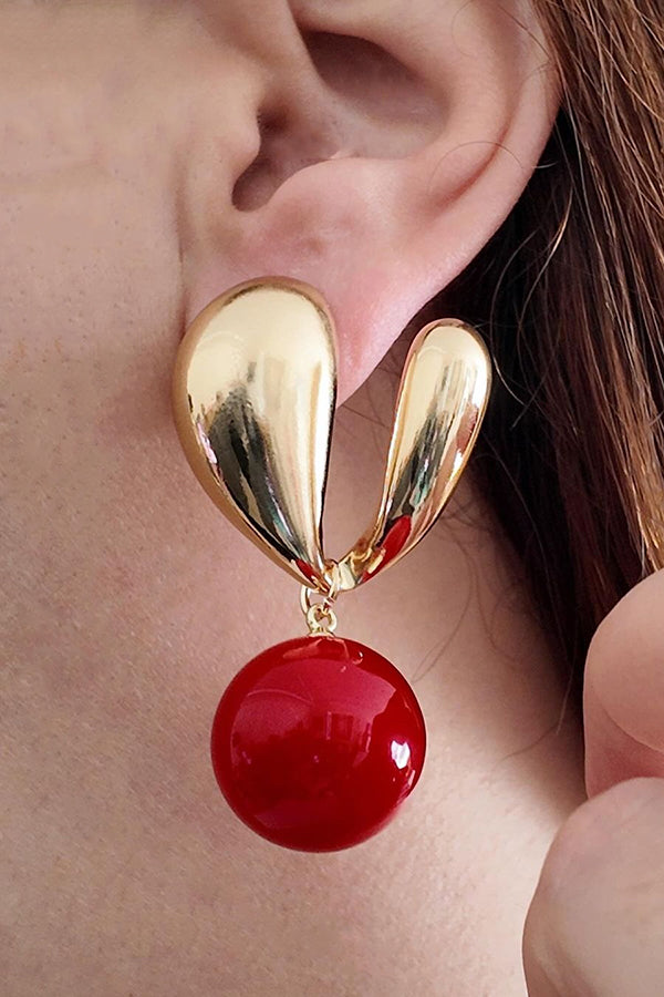 Fresh and Simple Candy Color Elegant Rabbit Ears Round Pendant Earrings