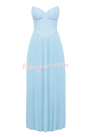 Romantic and Elegant Pleated Strapless Maxi Dress