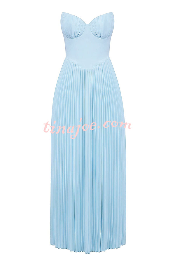 Romantic and Elegant Pleated Strapless Maxi Dress