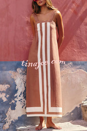 Striped Print Resort Style Casual Sling Maxi Dress