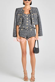Remy Check Bouclé-tweed Fabric Pearl Trim Gold Button Long Sleeve Jacket