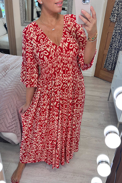 Fairytale Song Bohemian Print Stretch Frill Sleeve Loose Maxi Dress