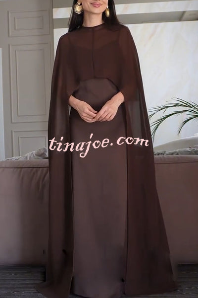 Moonlit Muse Sheer Chiffon High Low Cape Slip Maxi Dress