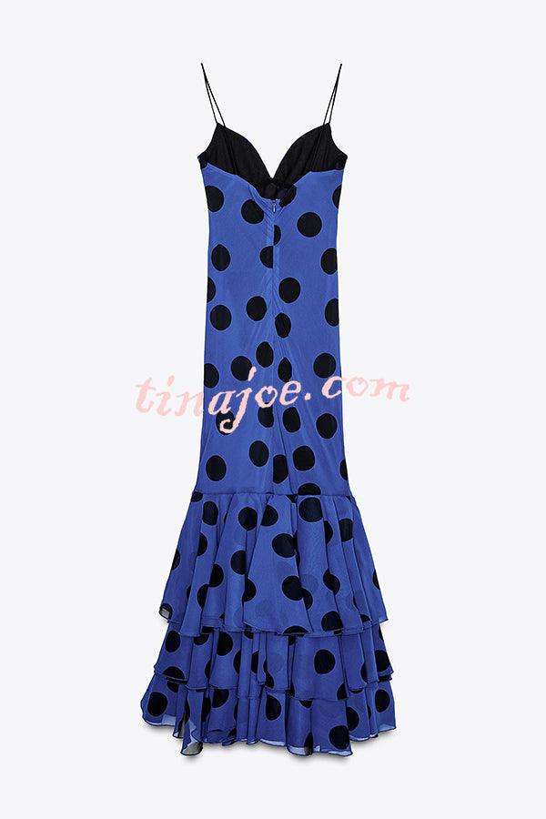 Eliora Mesh Polka Dot Print Gathered Bust Layered Fishtail Hem Maxi Dress