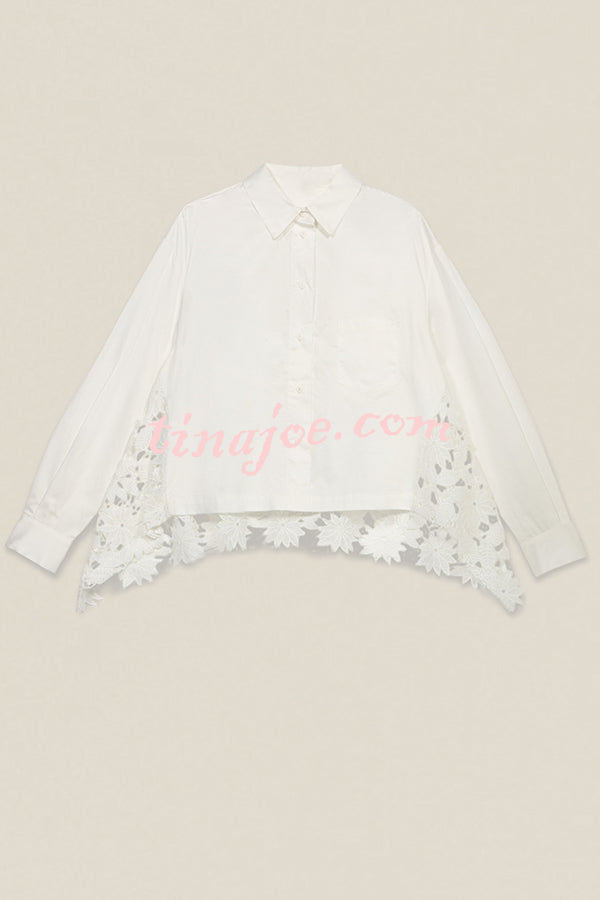 Daisy Long Sleeve Back Crochet Floral Lace A-line Blouse