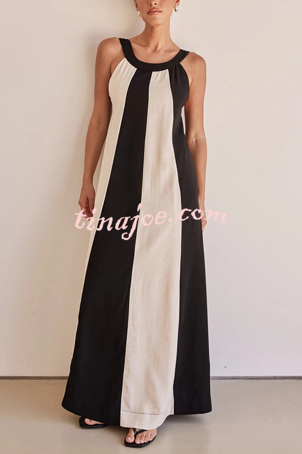 Day To Night Linen Blend Colorblock Wide Strap Maxi Dress