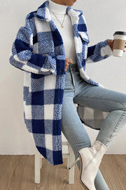 Fashionable Plaid Lapel Loose Plush Jacket