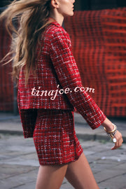 Tweed Plaid Textured Long-sleeved Casual Pocket Jacket