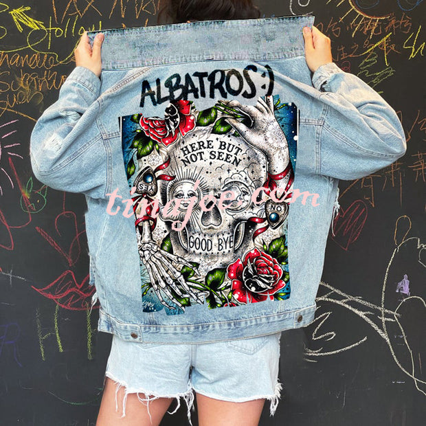 Halloween Print Long Sleeve Denim Jacket