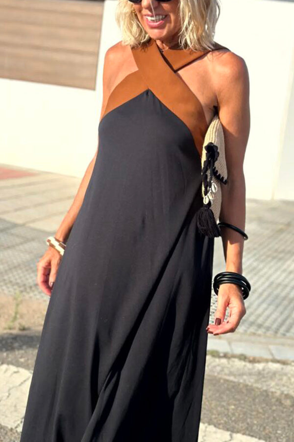 Stylish Crossover Backless Sleeveless Loose Maxi Dress