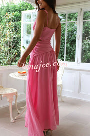 Solid Color V-neck Waist Hollow Slim Maxi Dress