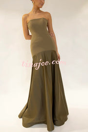 Timeless Elegance Satin Patchwork Strapless Flare Gown Maxi Dress