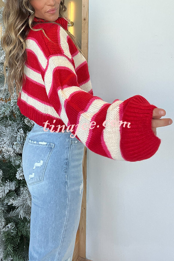 Fashion Striped Turtleneck Long Sleeve Loose Knit Sweater