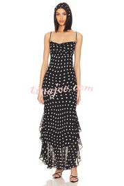 Kaylee Chiffon Polka Dot Ruffled Tiered Hem Scarf Maxi Dress