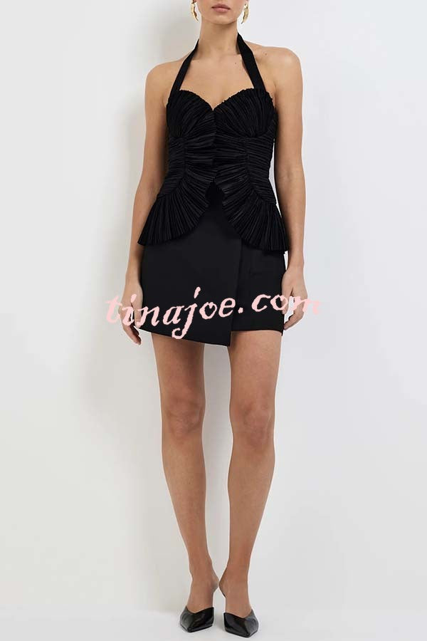 Show Exquisiteness Satin Pleated Heart-shaped Off Shoulder Halter Tank