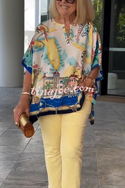 Unique Printed Casual Half Sleeve Loose Top