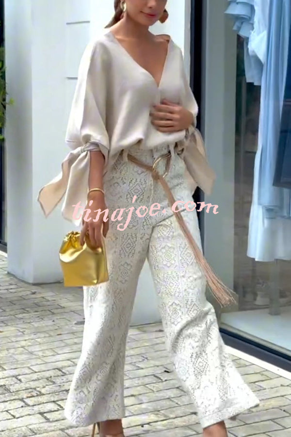 Joyful Bond Crochet Lace Mid Rise Pocketed Wide-leg Pants