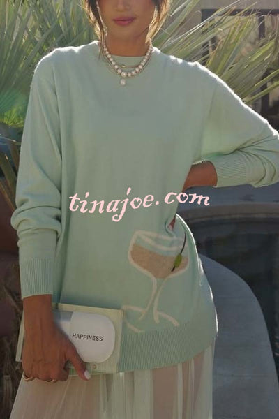 Tini Time Knit Unique Pattern Crew Neck Long Sleeve Casual Sweater