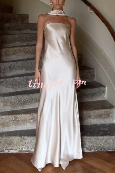 Satin Solid Color Elegant Strapless Slim Maxi Dress