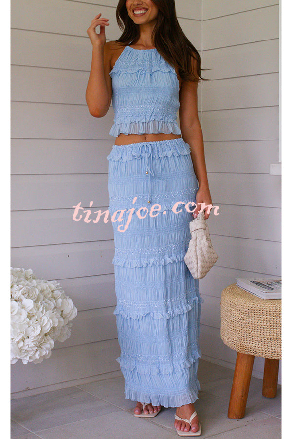 Feel Chic and Romantic Sequin Textured Material Drawstring Waist Tiered Maxi Skirt