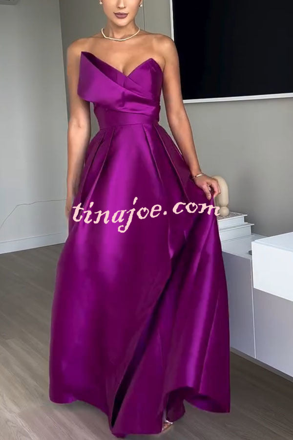 Queen Style Satin Triangular Shape Off Shoulder Prom Maxi Dress