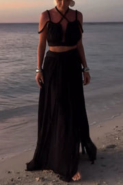 Aphrodite Draped Braids Crop Tank and Wrap Slit Maxi Skirt Set