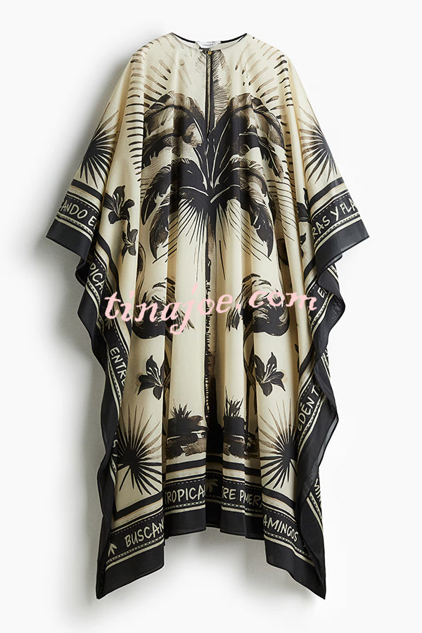 Flora Flamingo Print V-neck Loose Holiday Maxi Dress