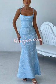 Jacquard Fabric Elegant Suspender Tie Slim Fishtail Maxi Dress