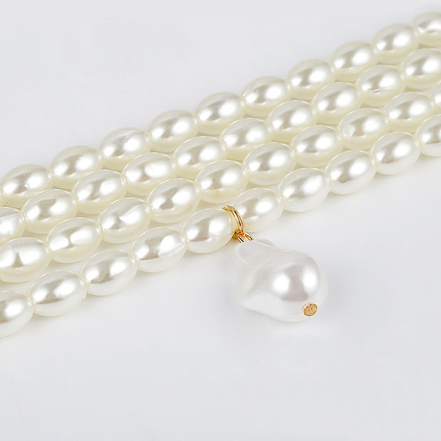 Stylish Geometric Pearl Beaded Multi-Layer Necklace