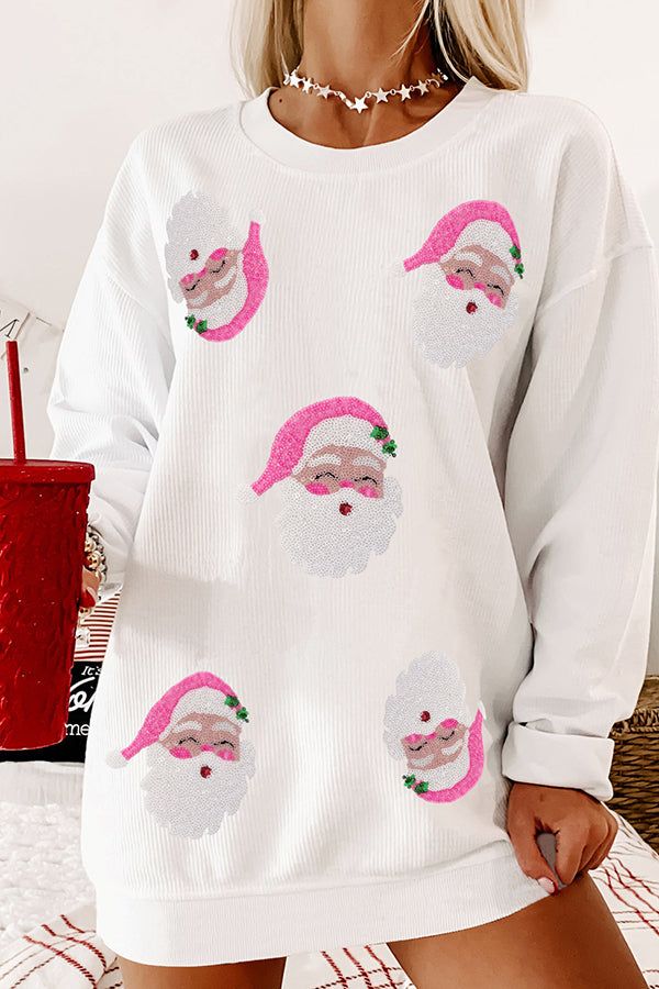 Santa Claus Sequin Loose Casual Long Sleeve Sweatshirt