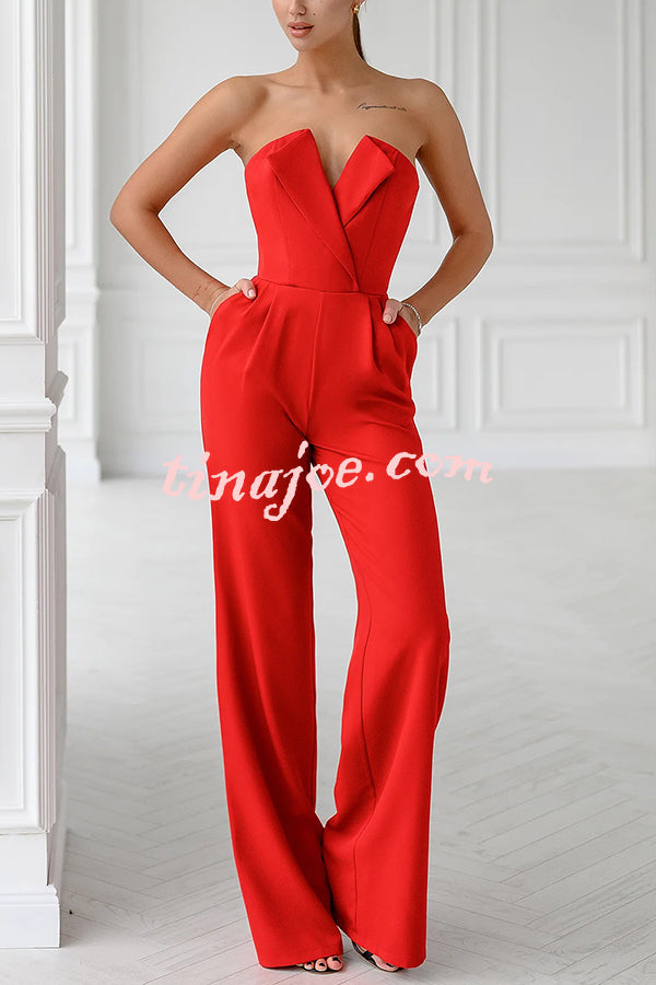 Tuxedo-style Off Shoulder Pocket Wide Leg Formal Jumpsuit