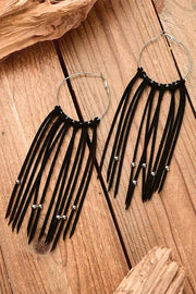 Hand-woven tasseled leather bohemian earrings