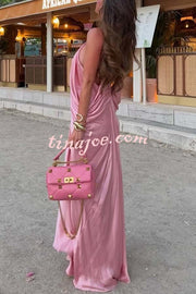 Venus Satin V-neck Draped Pleated Slip Loose Maxi Dress