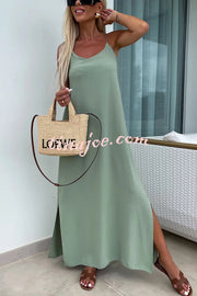 Solid Color Resort Style Spaghetti Strap Backless Maxi Dress