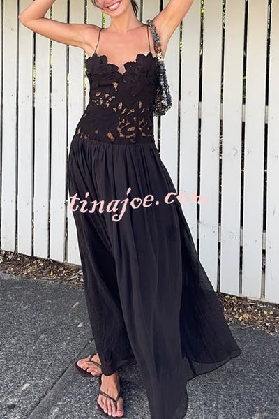 Stephanie Flower Crochet Lace Bust Chiffon Fluffy Hem Maxi Dress