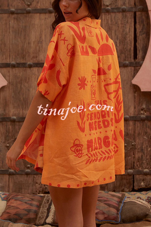 Summer Calls Unique Printed Loose Shirt and Elastic Waist Shorts Set